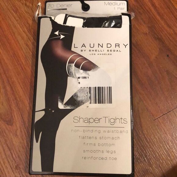 Laundry by Shelli Segal Black opaque shaper tights nonbinding waistband flatten - Picture 1 of 3